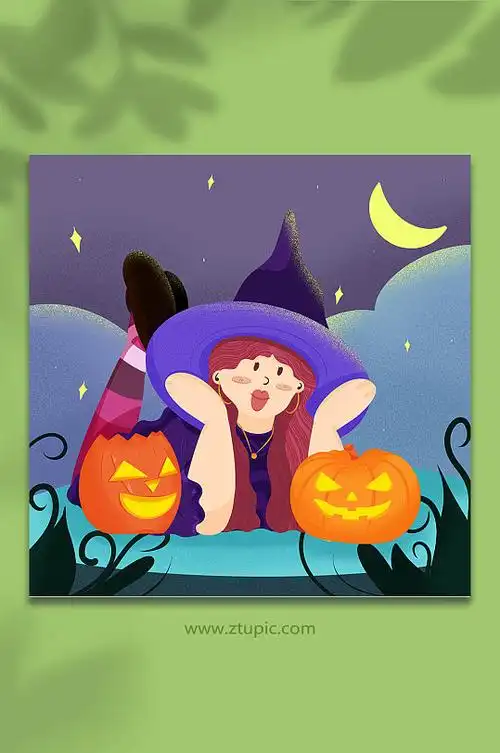 万圣节节日南瓜女生扁平简约人物插画