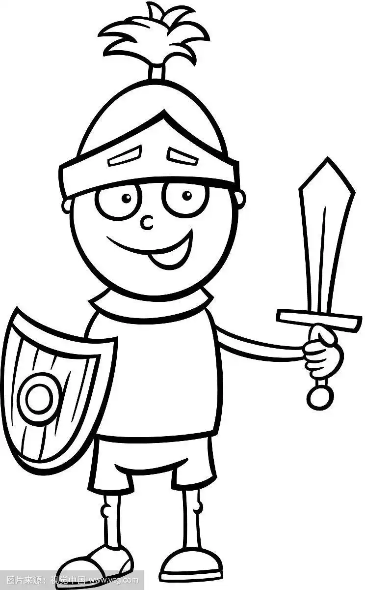 男孩在骑士服装着色页