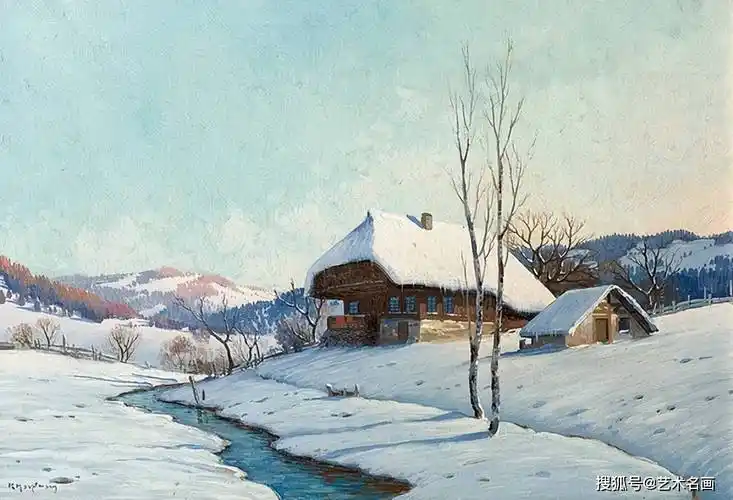 唯美的雪景油画,美极了|德国画家karl hauptmann_那清香_雪花_世界