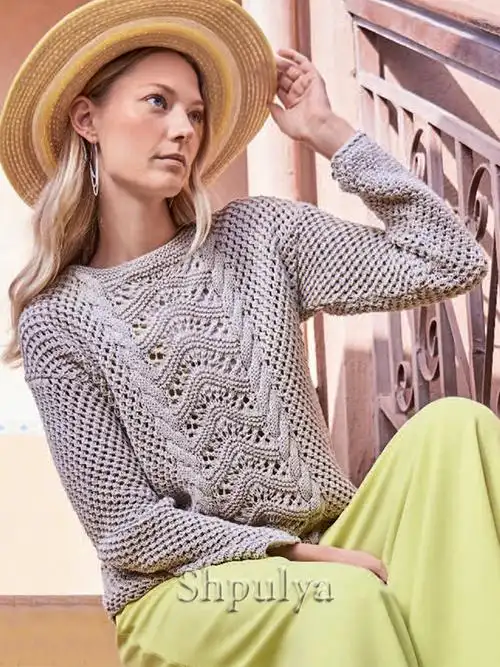 女士花纹套头毛衣编织