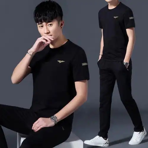 特价夏装男套装 两件套 休闲运动_运动套装男夏季2019新款夏装潮流