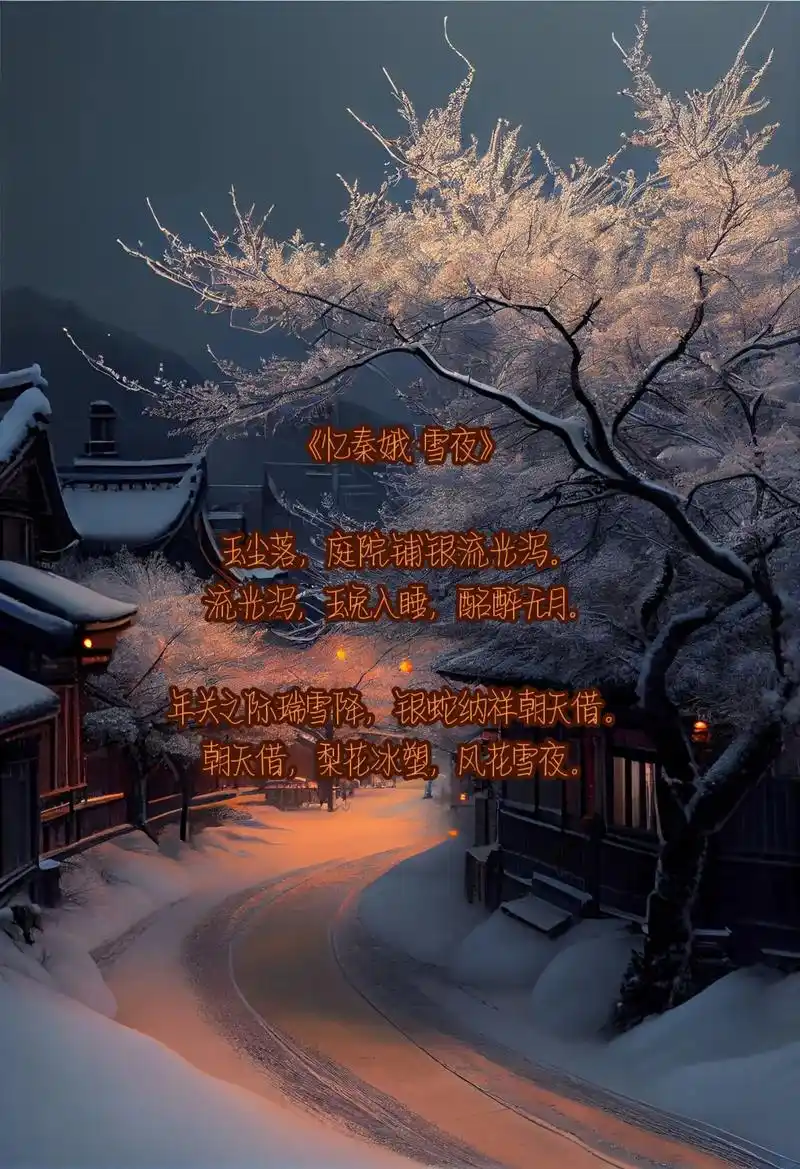 年关之际瑞雪降银蛇纳祥朝天借流光泻玩入睡酩醉无月忆秦娥雪夜玉尘落