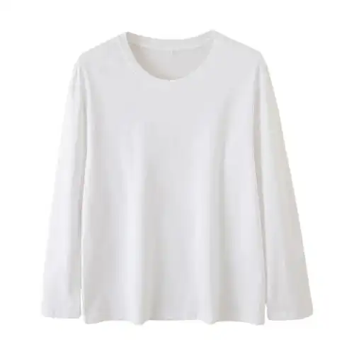 白色纯棉长袖t恤女春秋修身基础百搭全棉正肩叠穿黑色内搭打底衫
