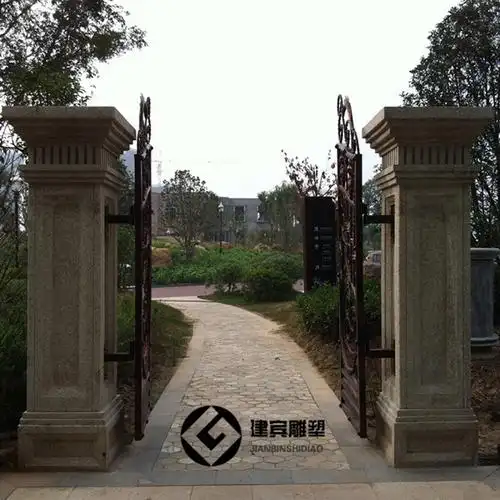门口石柱子石雕别墅大门装饰方柱石雕形状定制