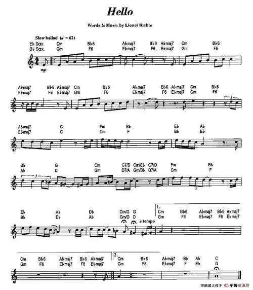 hello萨克斯谱 器乐乐谱
