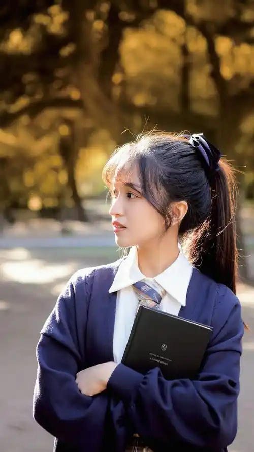 高马尾少女jk制服校服清纯户外写真手机壁纸_制服_校服_马尾