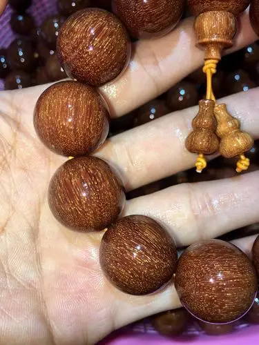 黄金小叶紫檀360度爆满真金星佛珠手串 尼泊尔紫檀沉水级爆满金星