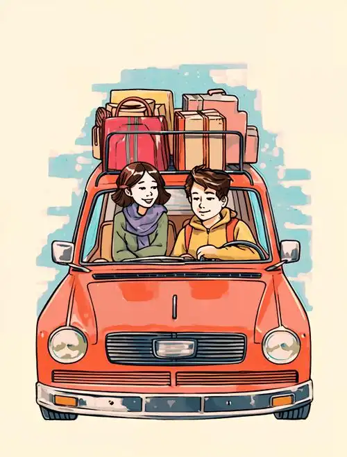 描边漫画风开车自驾游旅行人物卡通元素