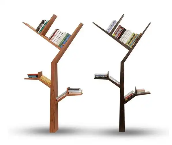书架美式创意实木树形隔板落地地树型背景墙上搁板