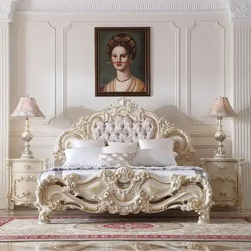 赫莎宫廷法式家具奢华雕花彩绘双人床欧式公主实木床