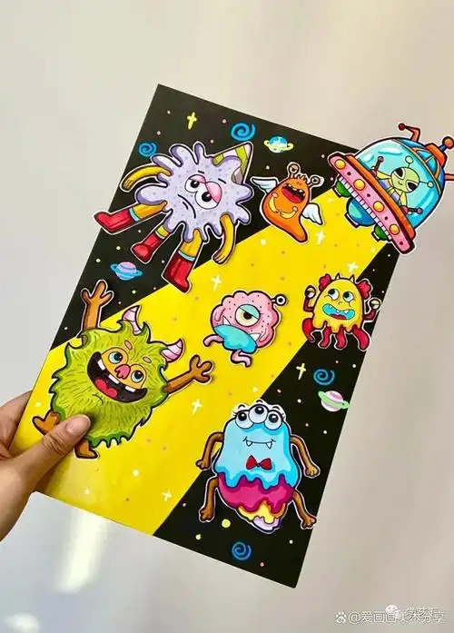 50张~创意美术儿童获奖范画,很值得初学者临摹,色彩都是高级感!