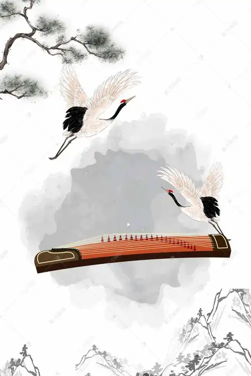 中国风古筝古典乐器培训海报背景素材