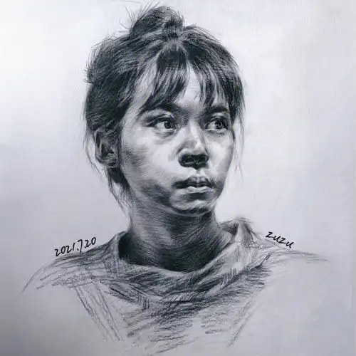 自学的素描女青年头像临摹求大佬指点