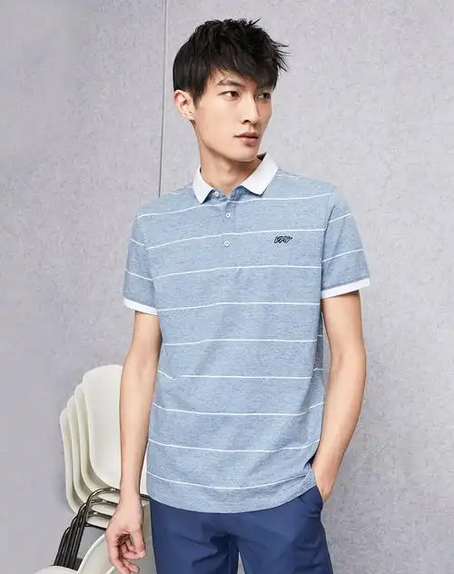 hla/海澜之家2018夏季新品撞色条纹休闲男士短袖t恤绣花舒适男士polo