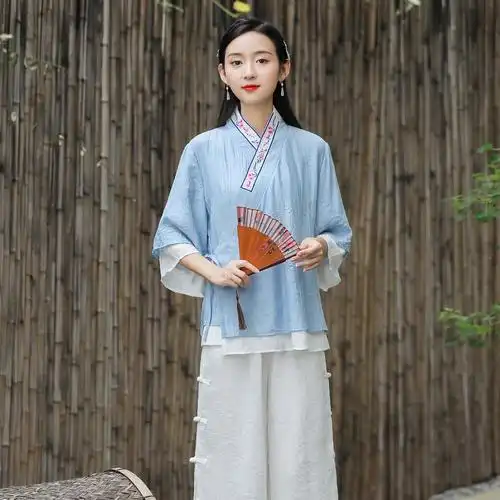 佛系女装禅意茶服茶艺服装禅服女秋季套装中国风汉服改良旗袍上衣