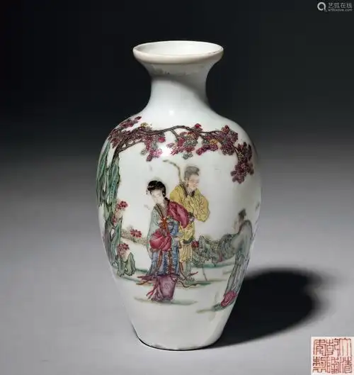 民国 粉彩人物纹花瓶-【成交 价格 图片】