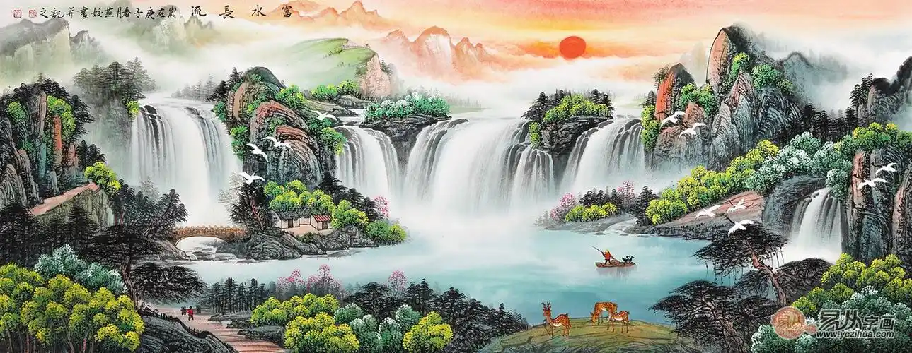 客厅挂什么画招财镇宅,旭日 流水 聚宝盆这些元素少不了