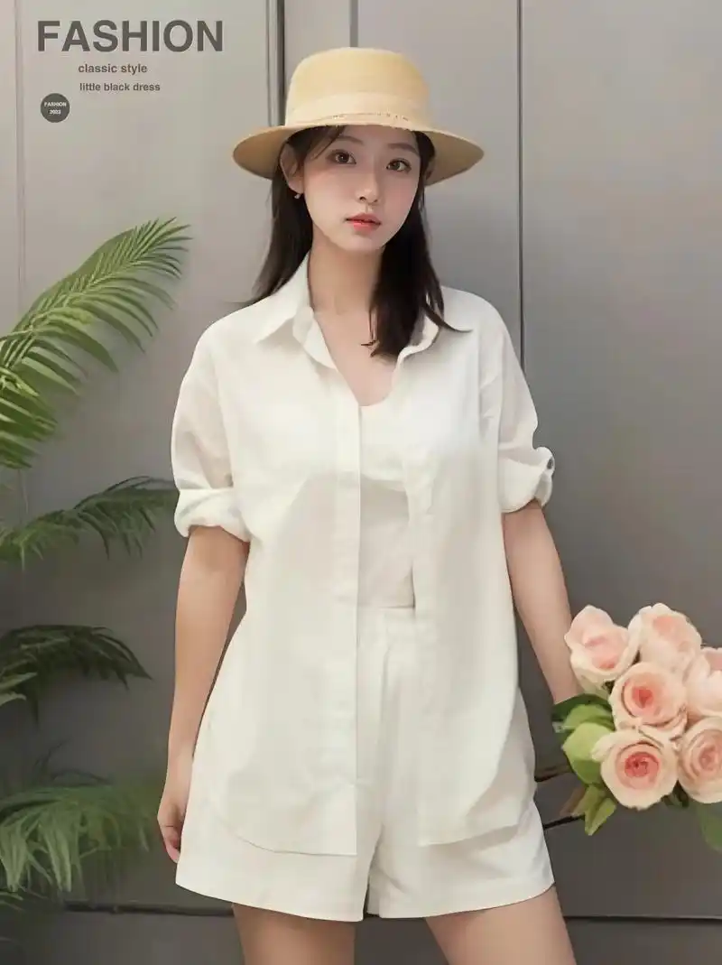 这款时尚休闲慵懒风宽松衬衣短裤套装长袖衬衫套装,让你穿出潮流魅力!