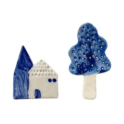 森系小物件可爱配饰原创陶瓷胸针小众手工别针蓝色小房子饰品