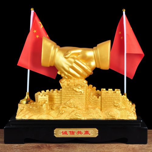 诚信天下握手摆件高档大气男士老板办公室桌面装饰工艺品商务礼品已售