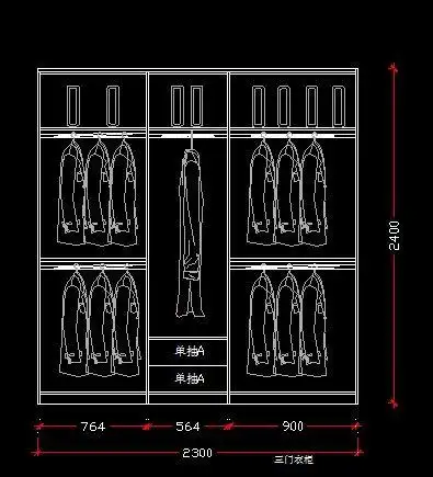 4米三门衣柜立面图