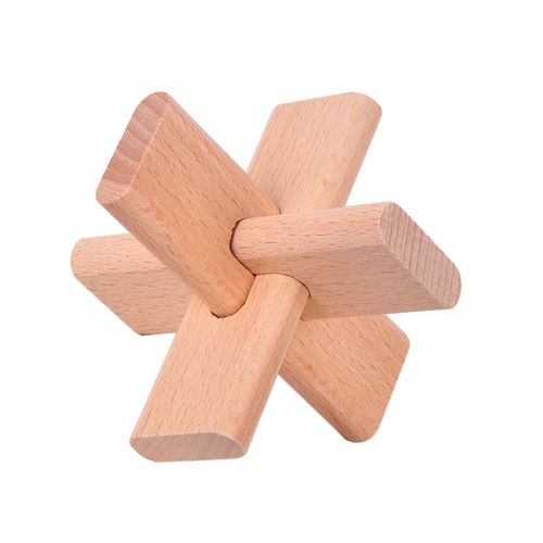 鲁班锁孔明锁系列古典益智力儿童玩具榉木三通三根锁解锁学习教具