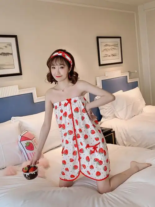 网红款浴裙ins风学生女家居服抹胸百变浴巾可爱吸水韩版卡通浴袍 - 17