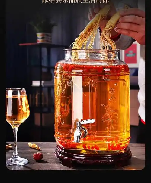高档泡药酒瓶加厚玻璃瓶泡酒瓶带龙头大口密封罐酿酒坛药酒缸sn611610