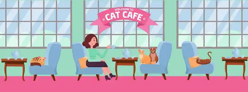 水平在一起fb封面水平网页横幅社交媒体设计欢迎来到猫咖啡馆模板.