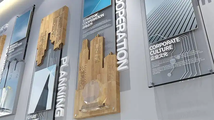 东莞企业文化形象墙建设03综合应用颜色,灯光,造型等设计元素①颜色