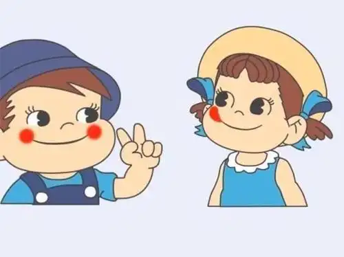 他们使用的情侣头像如下,仍旧是"不二家"的小男生和小女生.