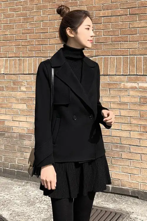 黑色双面羊绒大衣女2021秋冬新款短款气质小个子显瘦羊毛呢子外套