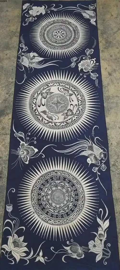 贵州丹寨蜡染定制桌布桌旗床旗茶席布艺铜鼓苗族蜡染