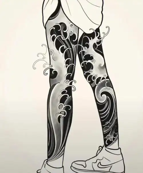 水浪花腿#传统纹身  #原创纹身  #东莞