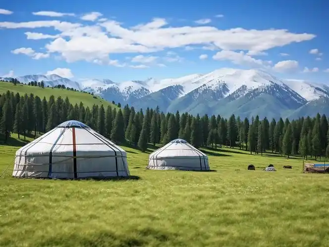 绿色草原上的蒙古包草原风光绿色草地自然风景旅游宣传