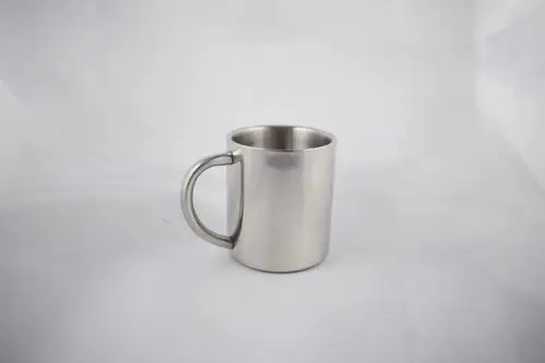 厂家批发供应 304不锈钢金属钢柄杯简约圆形办公咖啡杯双层水杯子