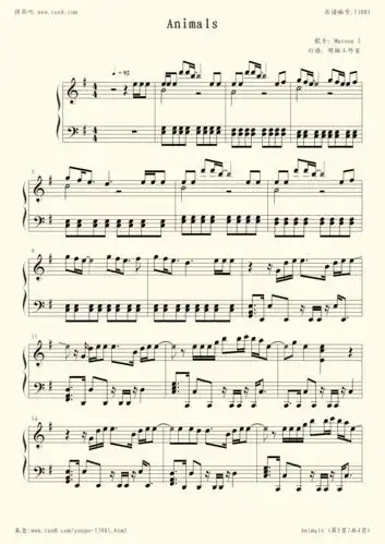 钢琴谱:animals(maroon 5)