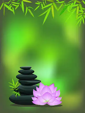 黑色鹅卵 i>石 /i> i>堆 /i>,禅 i>石 /i> i>堆 /i>和紫色莲花背景.