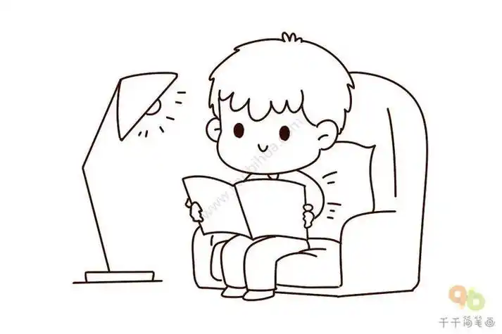 小朋友的一天之看书简笔画小朋友简笔画