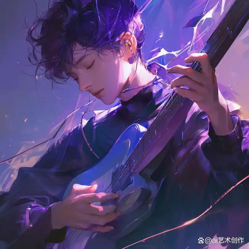 龙年ai画龙第46期作品,紫色风弹吉他头像