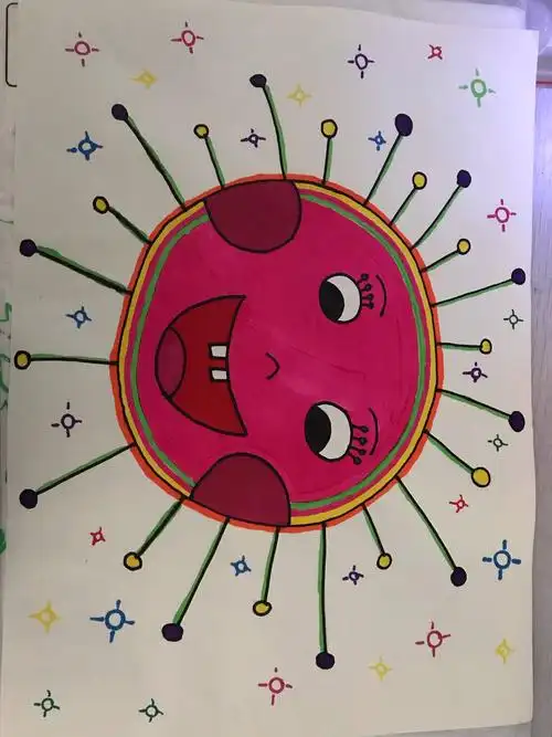 今天的美术课是用勾线笔和水彩笔来创作哦,我们今天画的是暖暖的太阳