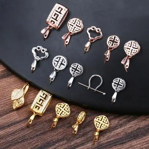 925纯银吊坠扣头 银扣头diy配件18k金翡翠夹扣佛公扣平安扣夹扣子