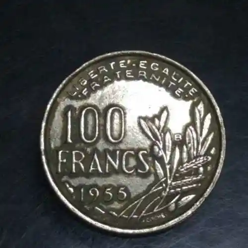 法国1955年女神100法郎高值硬币一枚实物拍摄