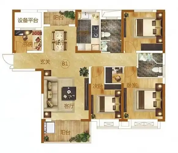 边户大四室 南北通透 户型格局合理 视野好,华南城紫荆名都(二期)沁园