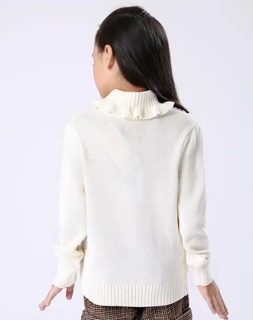 淘帝女童米白色高领毛衣