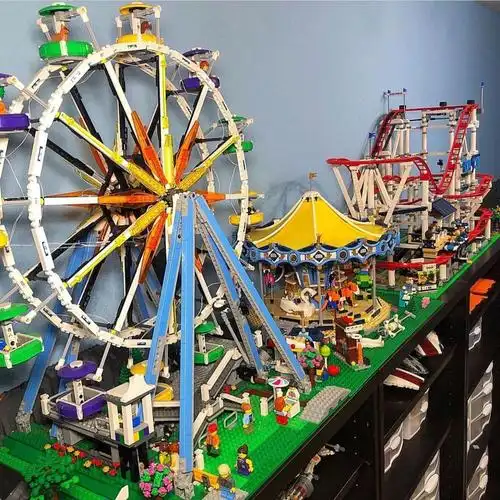 电动过山车摩天轮旋转木马模型积木高难度拼装建筑玩具兼容乐高