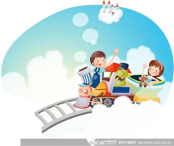 卡通人物坐火车矢量素材