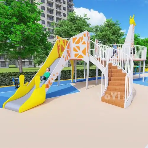 长颈鹿不锈钢滑梯 景区公园传声筒组合滑梯游乐设备 户外非标游乐设施