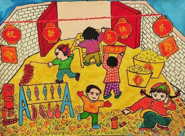 春节热闹的景象画的图片