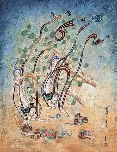 0227 莫高窟飞天 设色纸本片